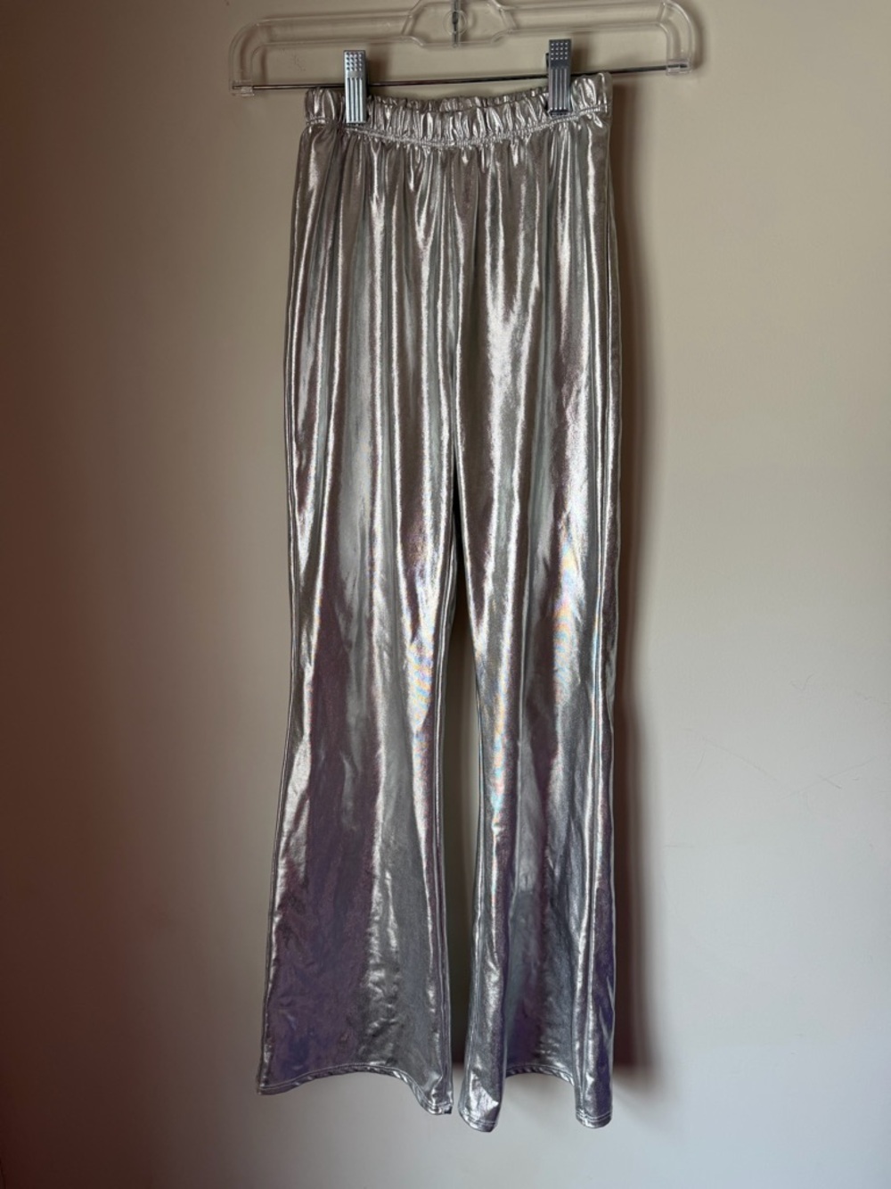 Girls Metallic Silver Flared Leggings - Kids Bottoms